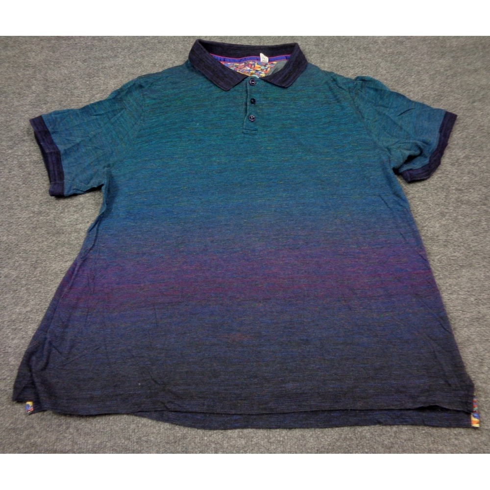 Robert Graham Polo Shirt‎ Mens 2XL Blue Ombre Gradient Classic Fit Cotton